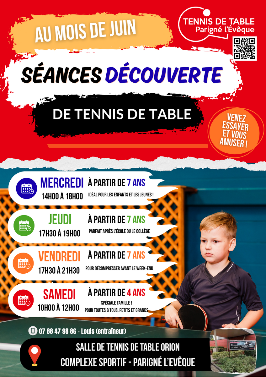 TOUT LE MOIS DE JUIN : VENEZ ESSAYER LE TENNIS DE TABLE !