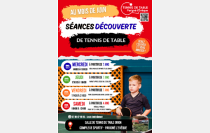 TOUT LE MOIS DE JUIN : VENEZ ESSAYER LE TENNIS DE TABLE !