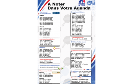 Les dates de compétitions 2026/2027